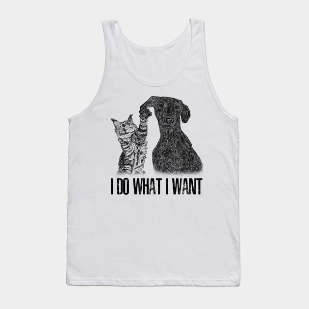 Funny Cat Slap Dog Hand Drawn Portrait Art Tank Top by Nassif